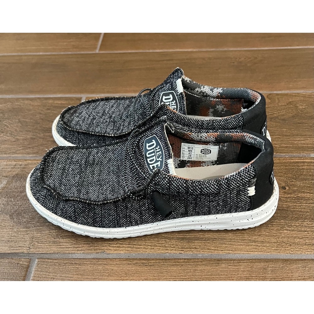 Hey Dude Wally Sox Stitch Black White Mens Slip On Loafers 40161-0YH Size 10 - Picture 2 of 6